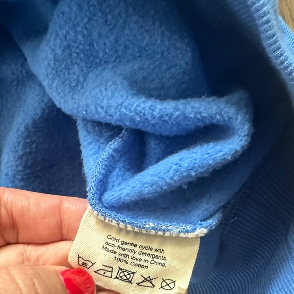 Electric Blue Crewneck Sweatshirt with White Sleeve Stripes - Picture 7 of 11